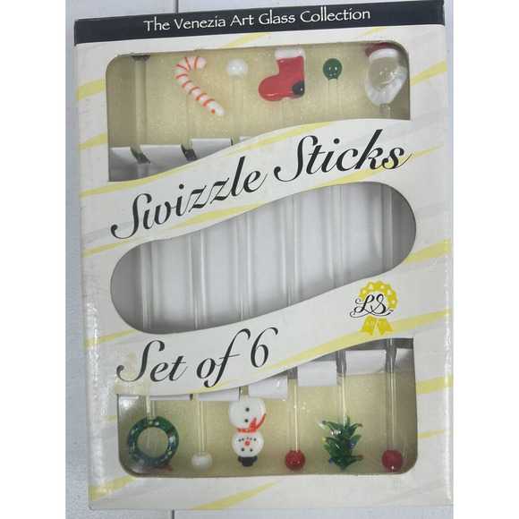 LS Arts Christmas Swizzle Sticks, Venezia Art Glass Collection - Picture 1 of 5